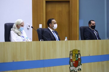 Câmara dá posse ao prefeito, vice-prefeito e aos 21 vereadores eleitos para o mandato 2021-2024. Foto: Claudio Vieira/PMSJC 01-01-2021