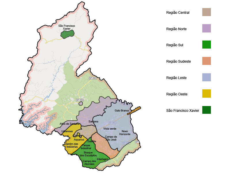 mapa geral das regiões