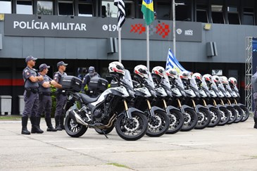 Entrega das novas motos à PM para Atividade Delegada. Foto: Claudio Vieira/PMSJC 15-09-2023 