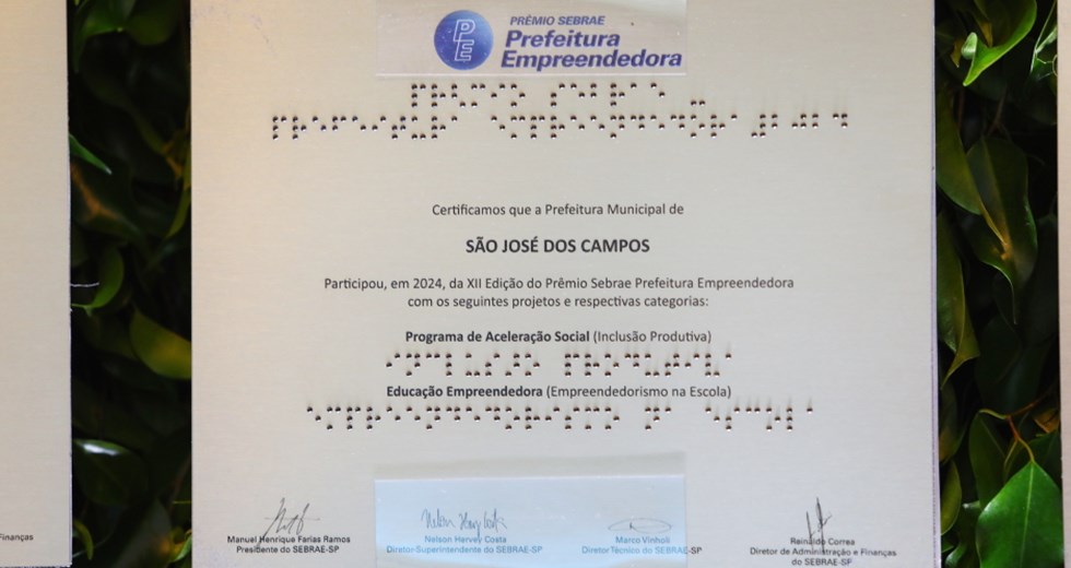 A Prefeitura São José foi a vencedora da 12ª Edição do Prêmio Sebrae Prefeitura Empreendedora. Foto: Claudio Vieira/PMSJC 11-04-2024
