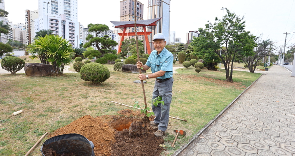 Plantio no jardim do Tori com comunidade japonesa. Foto: Claudio Vieira/PMSJC 04-10-2025