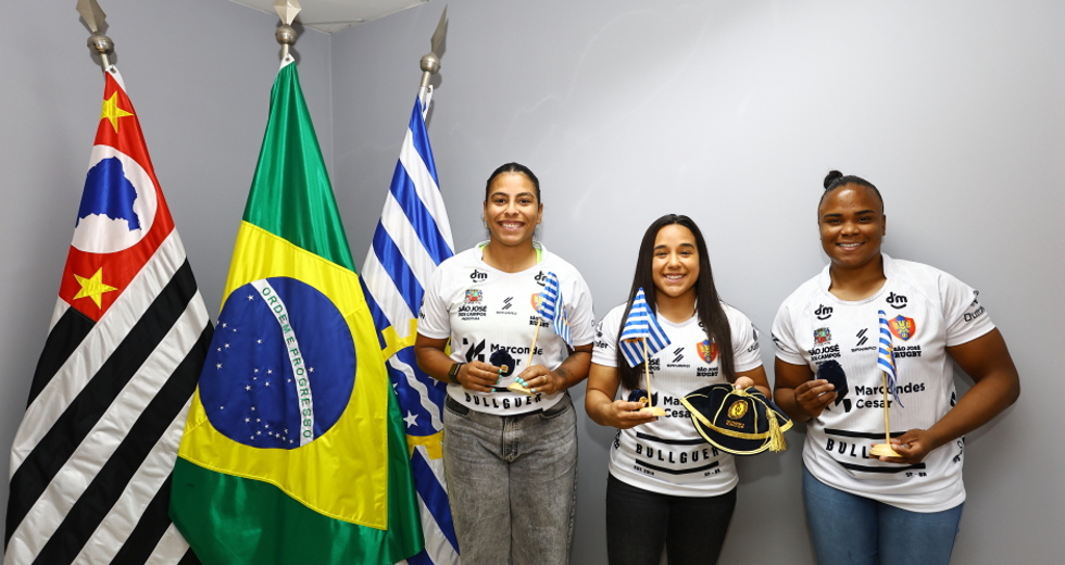 São José Rugby - Três atletas que estiveram presentes na Copa do Mundo de Rugby XV. Foto: Claudio Vieira/PMSJC 17-09-2025 