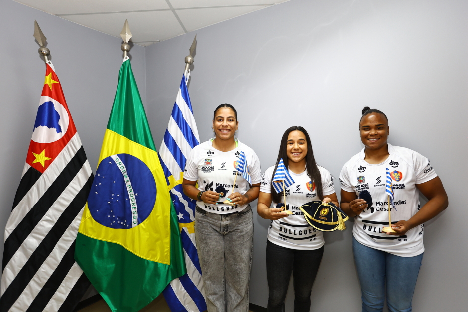 São José Rugby - Três atletas que estiveram presentes na Copa do Mundo de Rugby XV. Foto: Claudio Vieira/PMSJC 17-09-2025 